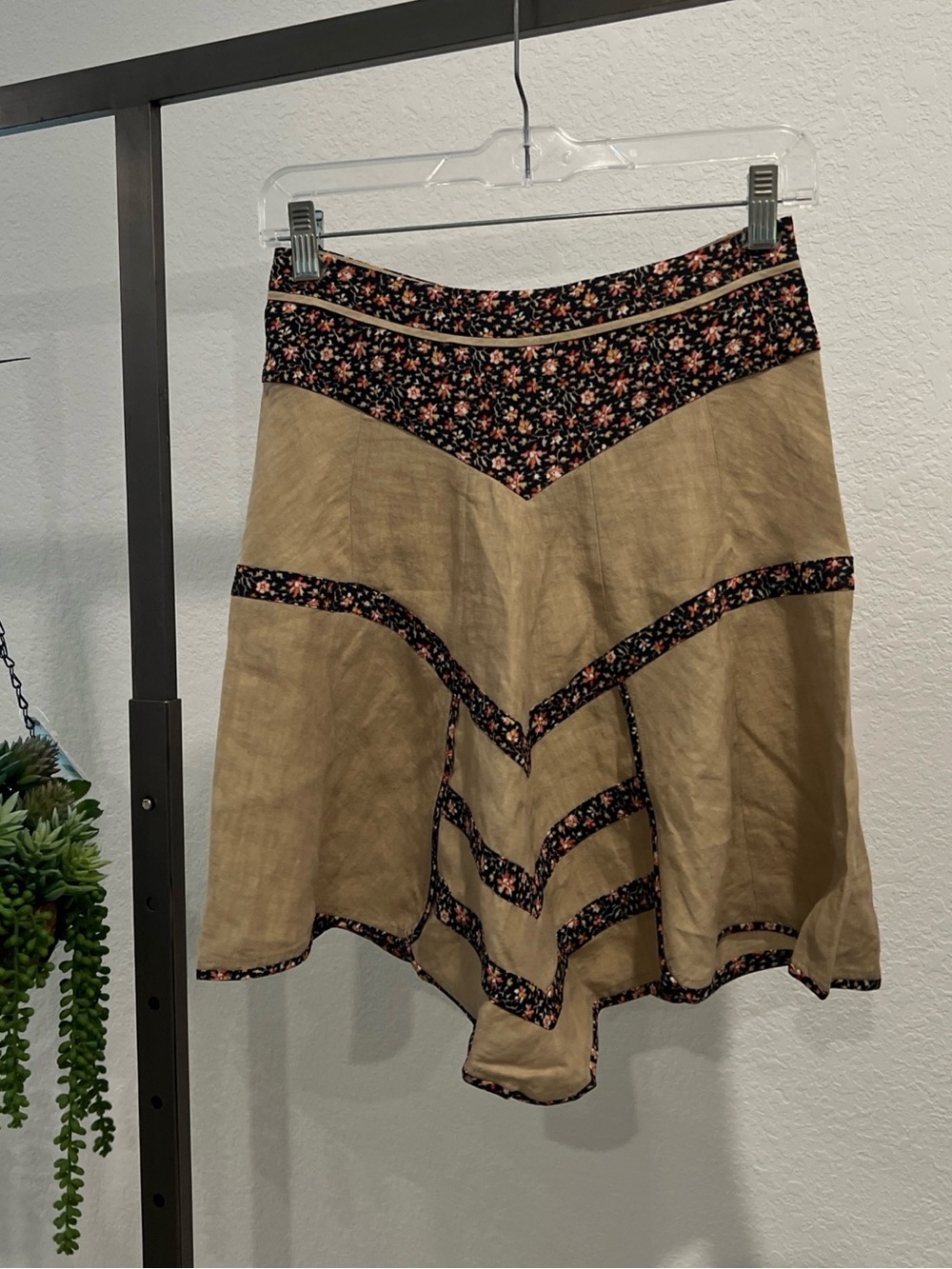 Isabel Marant Tan A-Line Skirt with Black Floral Trim